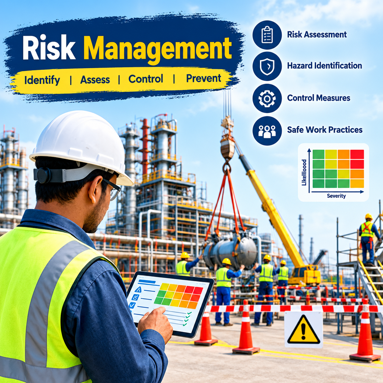 Risk management and hazard assessment at an industrial construction site